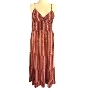 Womens Aztec Boho Tiered Maxi Dress XL Babydoll Top Festival Beachy Summer